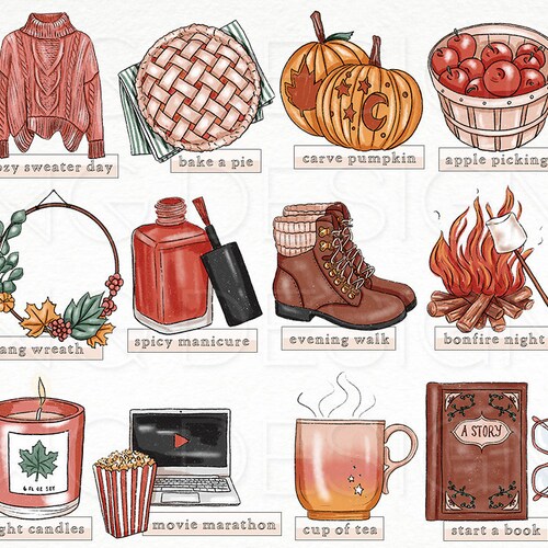 FALL Bucket List Planner Icons Clip Art Clipart Hand Drawn to ...