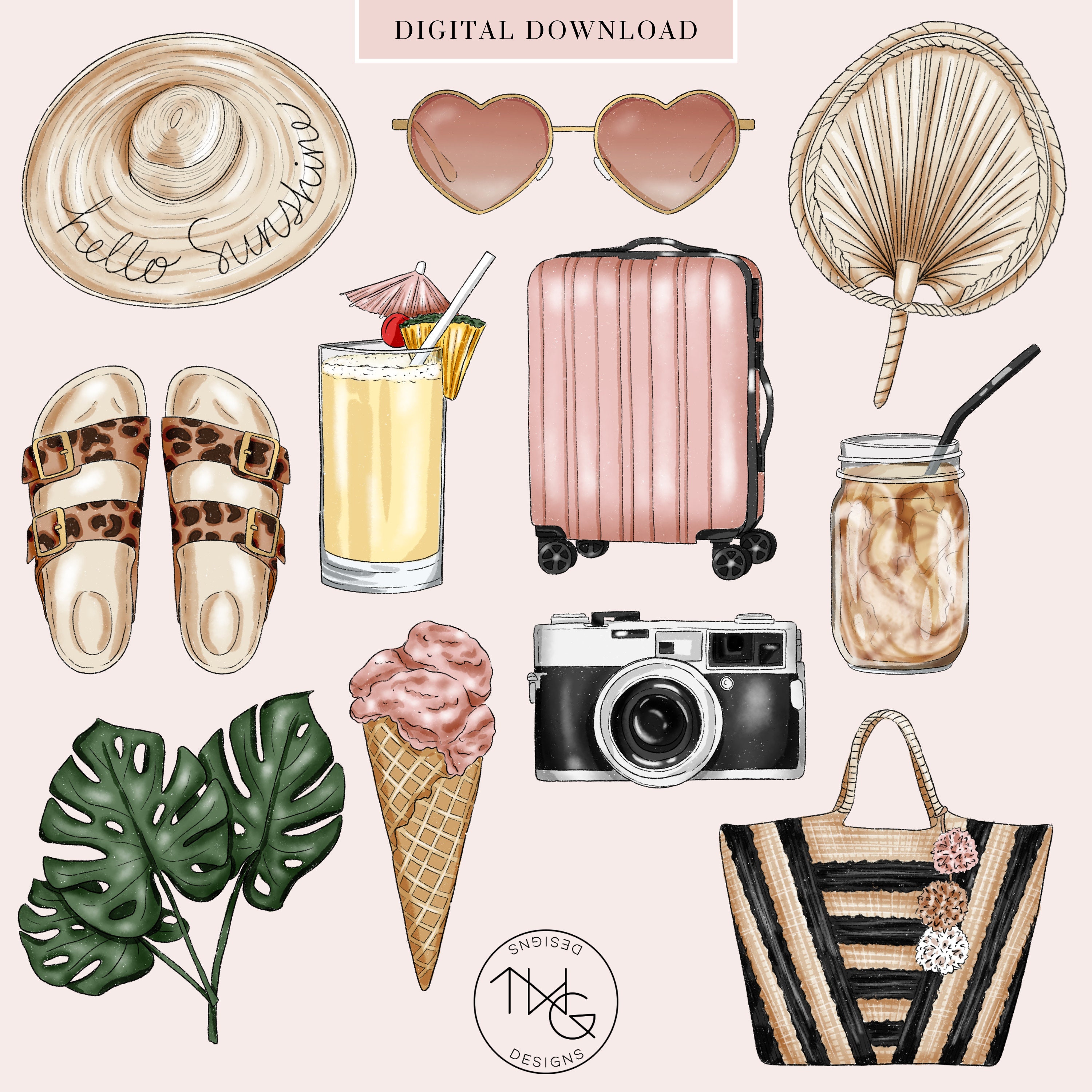 Summer Travel Fashion Lifestyle Illustration Clip Art - Etsy