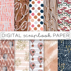 Warm Neutrals Painterly Print Digital Scrapbook Paper Abstract Travel Polka Dots Texture Prints Hand Drawn Brush Stroke Art Paint Background