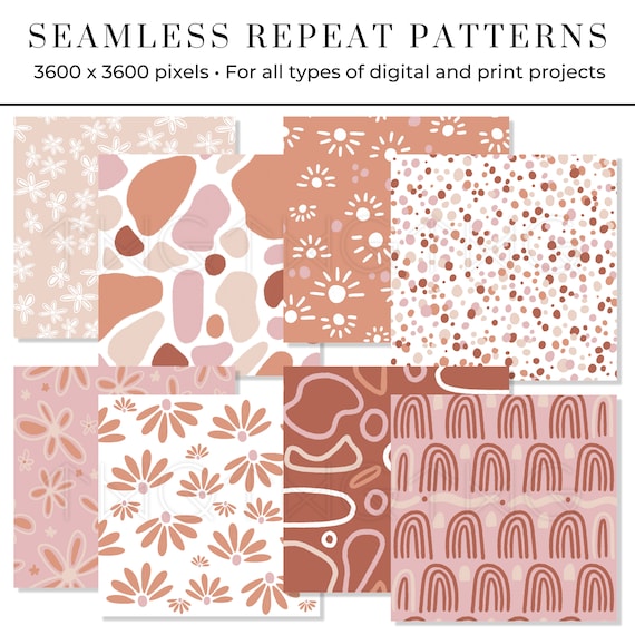 Modern Boho Abstract Seamless Patterns Digital Scrapbook Paper