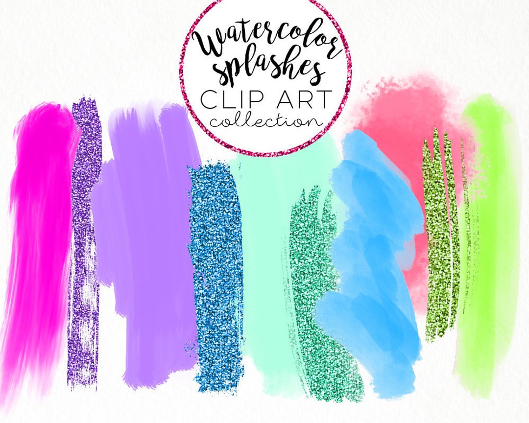 Watercolor Paint Stroke Clip Art / Clipart Pink Purple Blue Glitter Hi