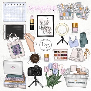 Girlboss Boss Babe Fashion Girl Clip Art Watercolor Clipart Office Planner Sticker Shop Videos Fashion Blogger Hand Drawn Sticker Graphics