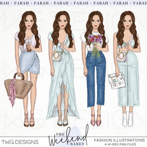Fashion Illustration Clip Art Watercolor Clipart PNG Outfit Style Hand Drawn Fashion Girl Doll Planner Sticker Graphics Small Commercial Use