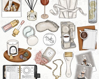 Self Care Clipart: Illustrated Planner Stickers & Icons (Digital Download)