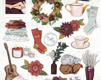 Cosy Herbst Clipart: Herbst Aquarell Grafiken (Digitaler Download)