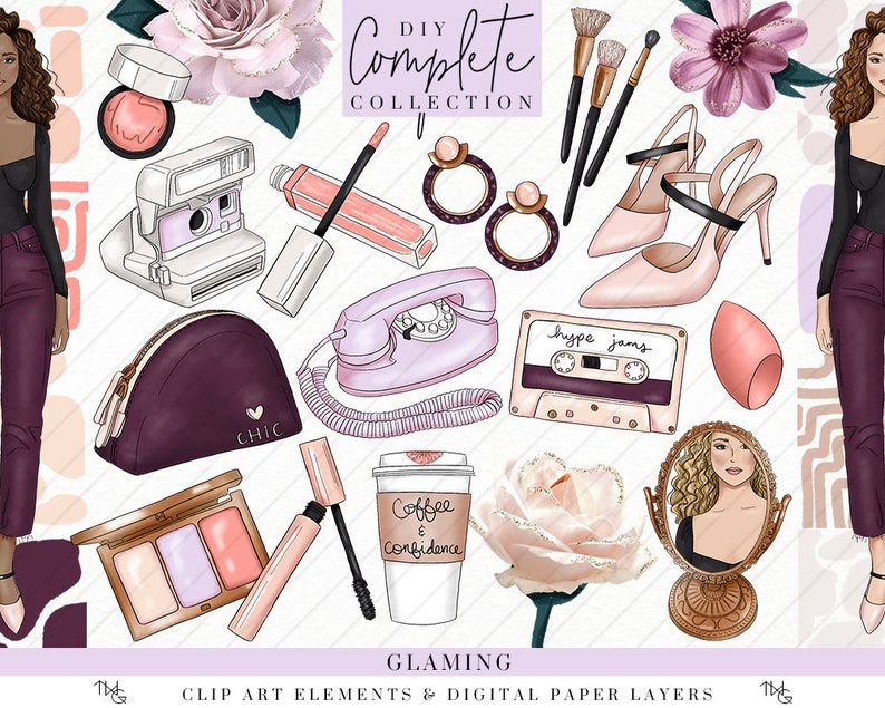 Makeup Glam Fashion Girl Clip Art Watercolor Clipart Girly | Etsy