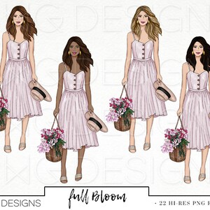 Flower Cart Fashion Girl Clip Art Watercolor Clipart Flowers Garden Spring Summer Market Floral Bouquets Rose Hand Drawn Sticker Graphics image 5