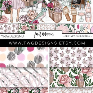 Flower Cart Fashion Girl Clip Art Watercolor Clipart Flowers Garden Spring Summer Market Floral Bouquets Rose Hand Drawn Sticker Graphics image 7