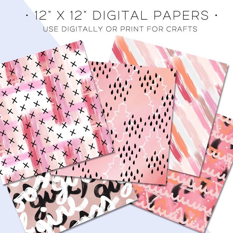 Pink /& Peach Abstract Painterly Print Digital Scrapbook Paper Watercolor GirlBoss Blush Floral Hand Drawn Brush Stroke Art Paint Background