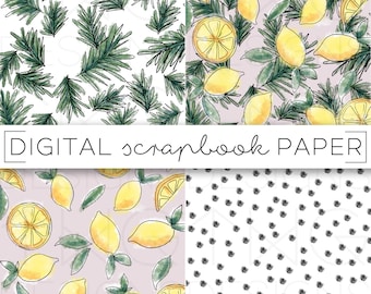 Lemon Foliage Digital Scrapbook Paper: Hand-Drawn Printable (Instant Download)