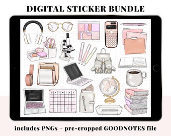 Study School Elements Digital Planner Stickers Bundle - Illustrated Clipart PNG icons and precropped Goodnotes file digital planning deco