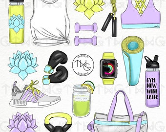 Fitness Girl Clipart: Watercolor Gym & Workout Graphics (PNG)