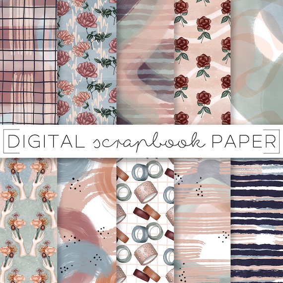 Neutral Floral Scrapbook Paper: Abstract Painterly Prints (Digital Download)