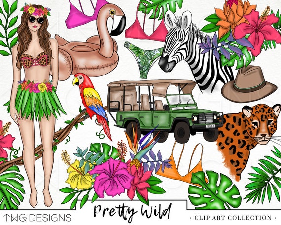 Safari Jungle Fashion Girl Clip Art Watercolor Clipart PNG Wild Floral  Tropical Hula Hand Drawn Babe Illustration Planner Sticker Graphics - Etsy