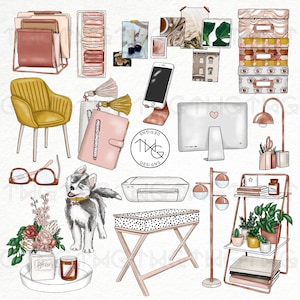 Mood board Fashion Girl Clip Art Watercolor Clipart Office Work Planner Mood Boss Babe Home Decor Desk Neutral Hand Drawn Sticker Graphics