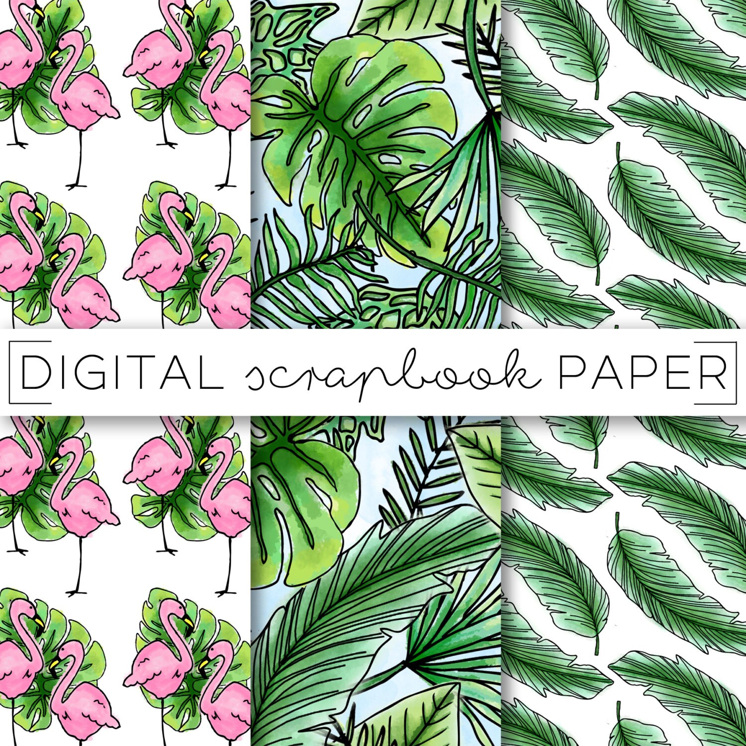 Printable Scrapbook Paper Tropical Summer Patterns Floral Digital Papers Instant Download