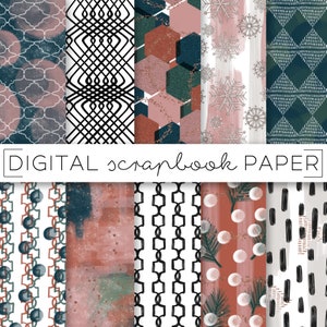 Chic Abstract Painterly Print Digital Scrapbook Paper Watercolor Mauve Green Graphic Winter Hand Drawn Brush Stroke Art Paint Background