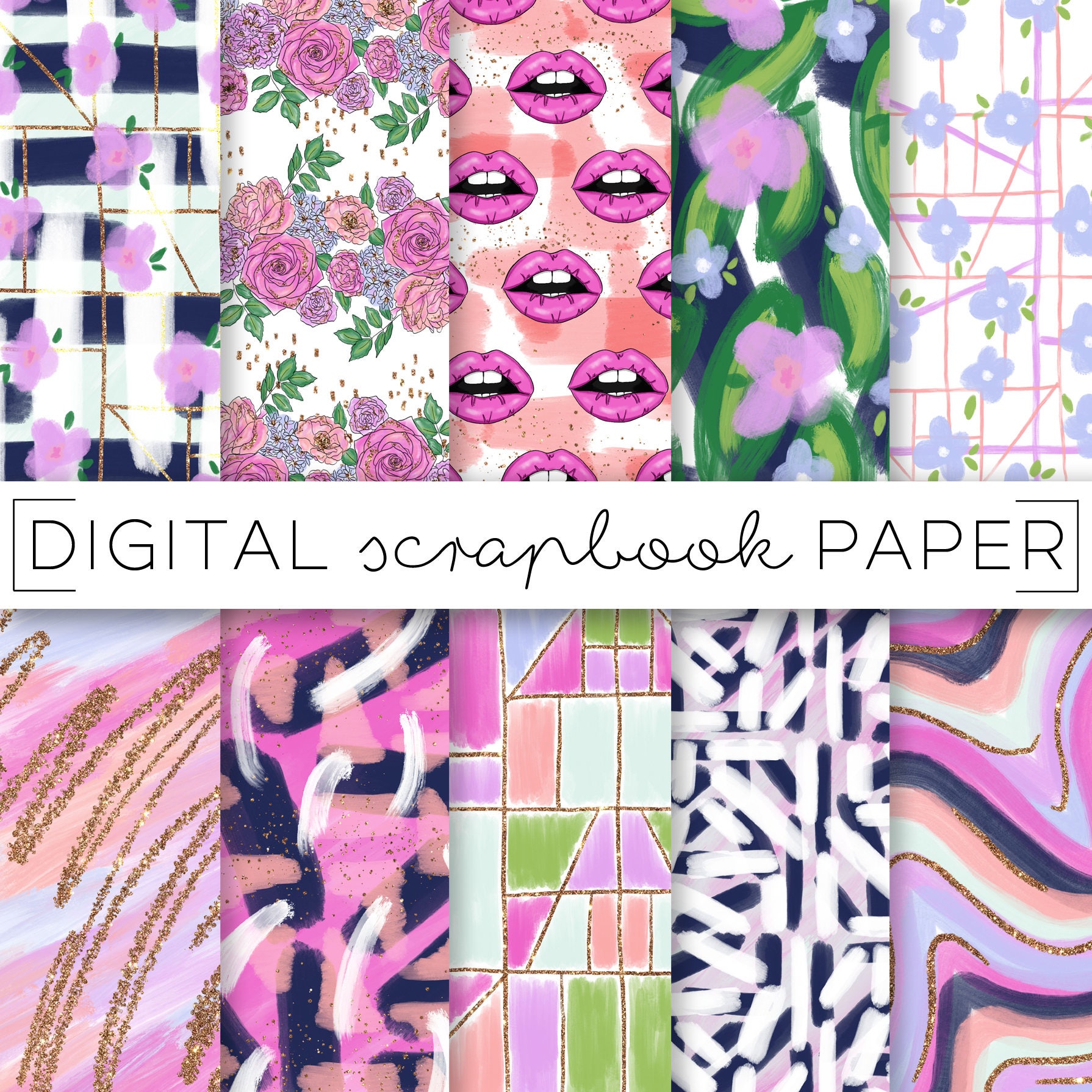 Bright Abstract Print Pattern Digital Scrapbook Paper | Etsy