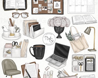 Illustrated Planning Clipart: Study & Office Icons (Digital Stickers)
