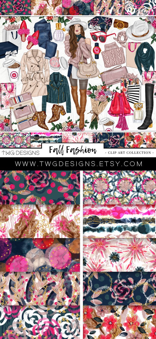 Fall Fashion Girl Clip Art Watercolor Clipart Shopping Outfit