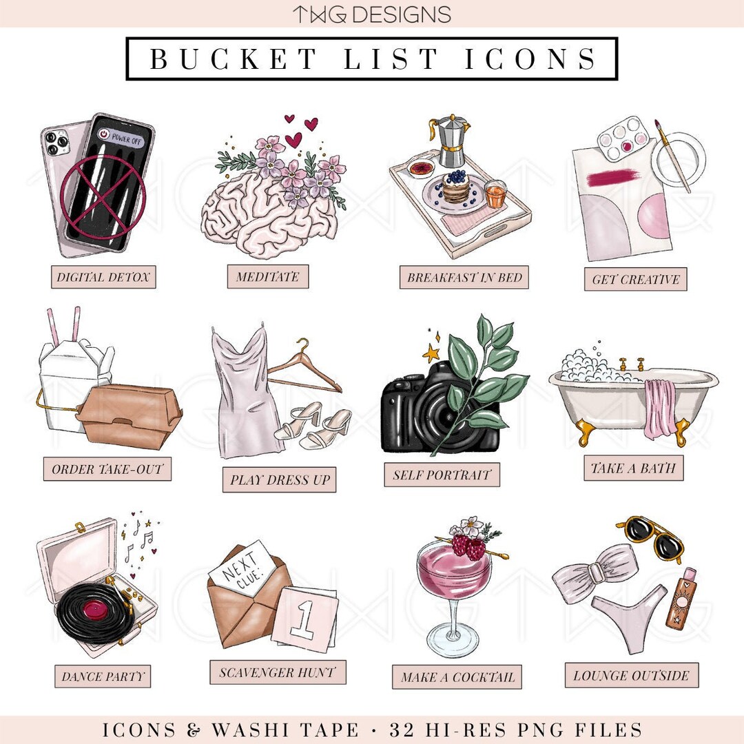STAYCATION Bucket List Planner Icons Clip Art Clipart Hand Drawn to Do