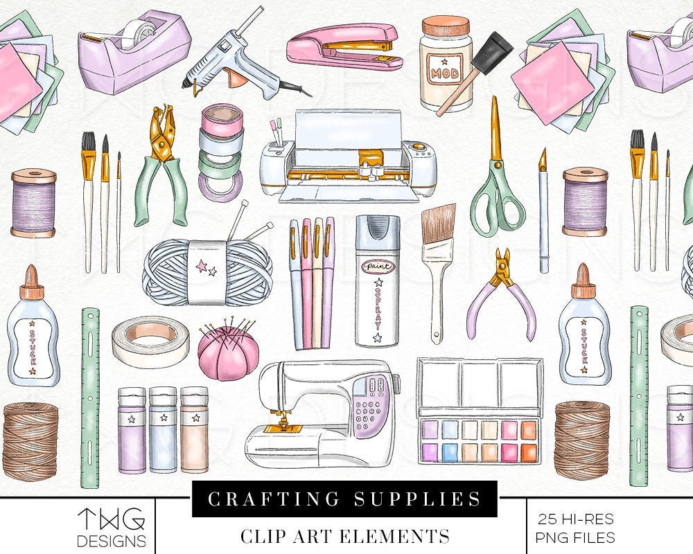 Crafting Elements Fashion Illustration Clip Art Craft Supplies Clipart  Icons Education Student School Bundle Hand Drawn PNG Sticker Graphics 