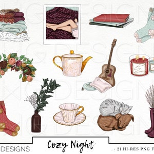 Cozy Fall Fashion Girl Clip Art Watercolor Clipart Blankets Tea Floral ...