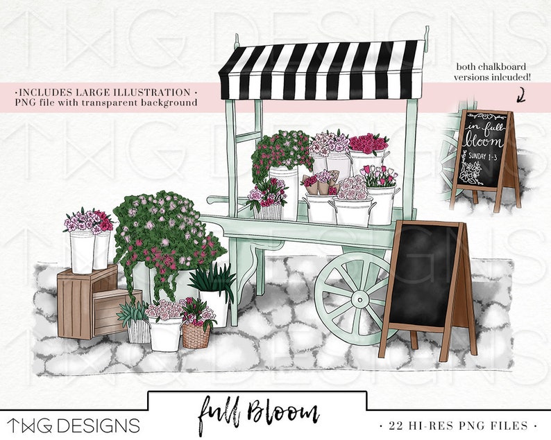 Flower Cart Fashion Girl Clip Art Watercolor Clipart Flowers Garden Spring Summer Market Floral Bouquets Rose Hand Drawn Sticker Graphics image 6