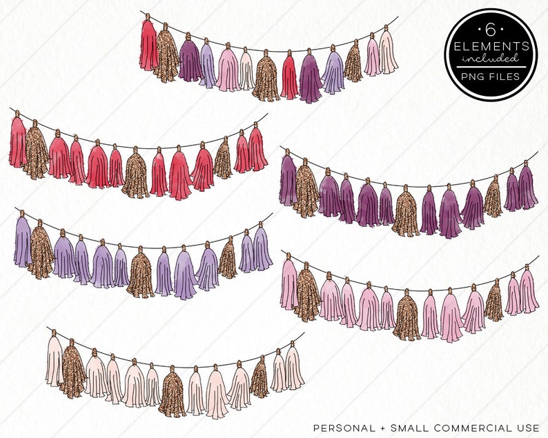 Tassel Banner Garland Clip Art / Clipart Pink Purple Etsy