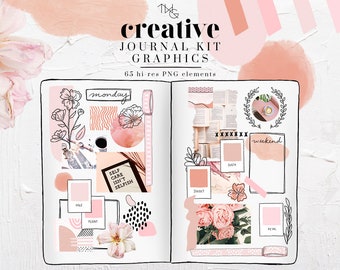 Creative Journal Kit GRAPHICS Clip Art Clipart PNG Trendy Hand Drawn Illustration Planner Sticker for collages bujo travelers notebooks
