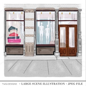 Store Window Scene Art Print Illustration Digital Shopping Sidewalk Mannequin Shop City Fashion Hand Drawn Planner Sticker Graphics JPEGS