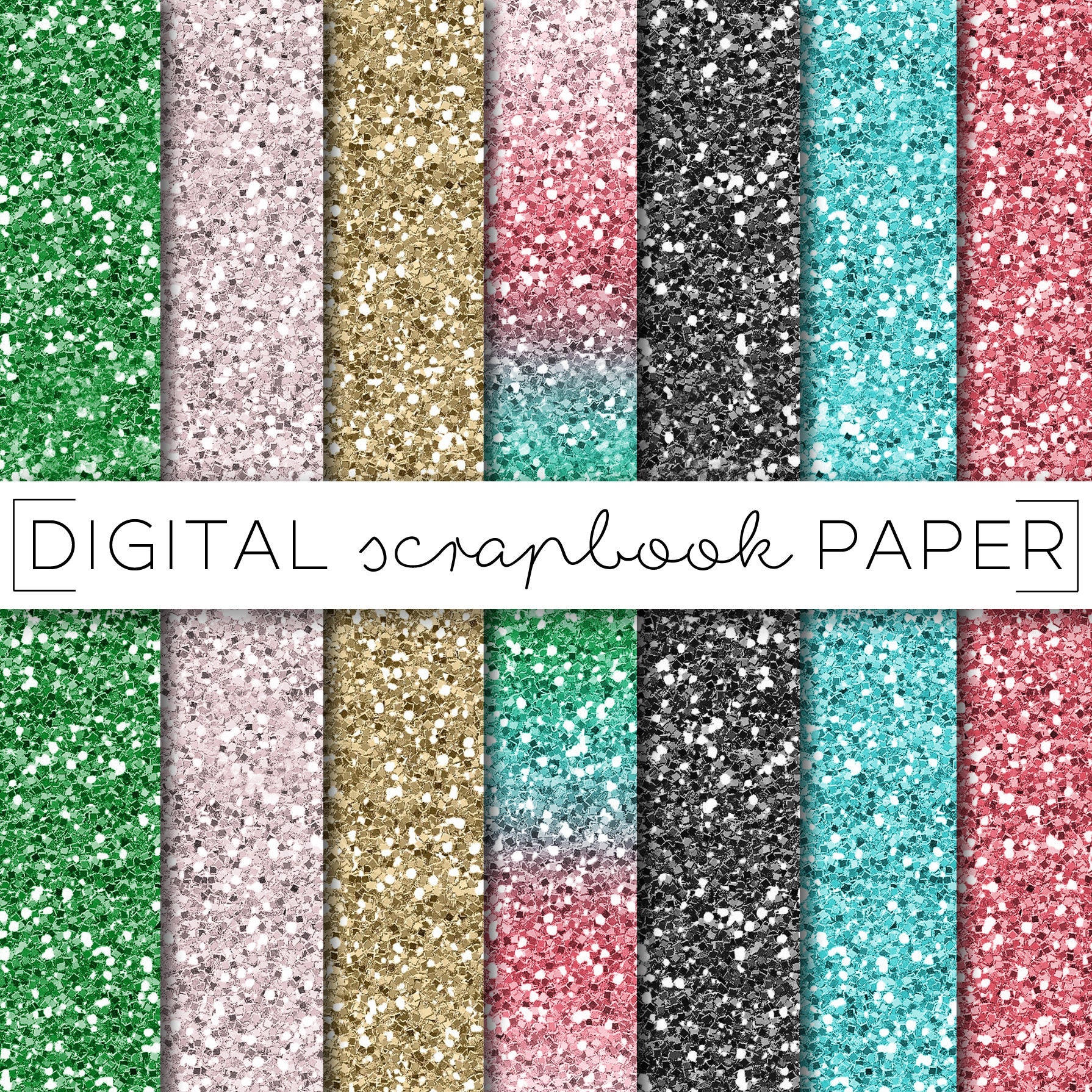 Glitter Digital Scrapbook Paper Pattern Stationary Teal Black Etsy