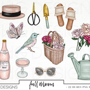 Flower Cart Fashion Girl Clip Art Watercolor Clipart Flowers Garden Spring Summer Market Floral Bouquets Rose Hand Drawn Sticker Graphics image 3