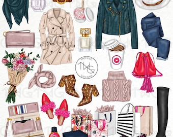 Clipart mode automne : vêtements et accessoires d'automne aquarelle (téléchargement numérique)