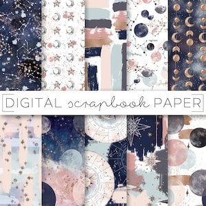 Navy Mauve Goud Abstract Schilderlijk Afdrukken Digitale Scrapbook Papier Aquarel Galaxy Constellaties Hand Getrokken Geometrische Kunst Verf Achtergrond