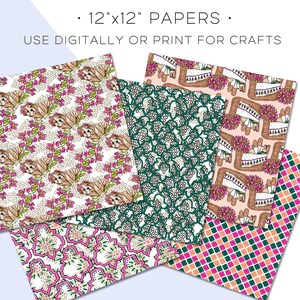 Fuchsia Pink Green Emerald Digital Scrapbook Paper Watercolor Gold ...