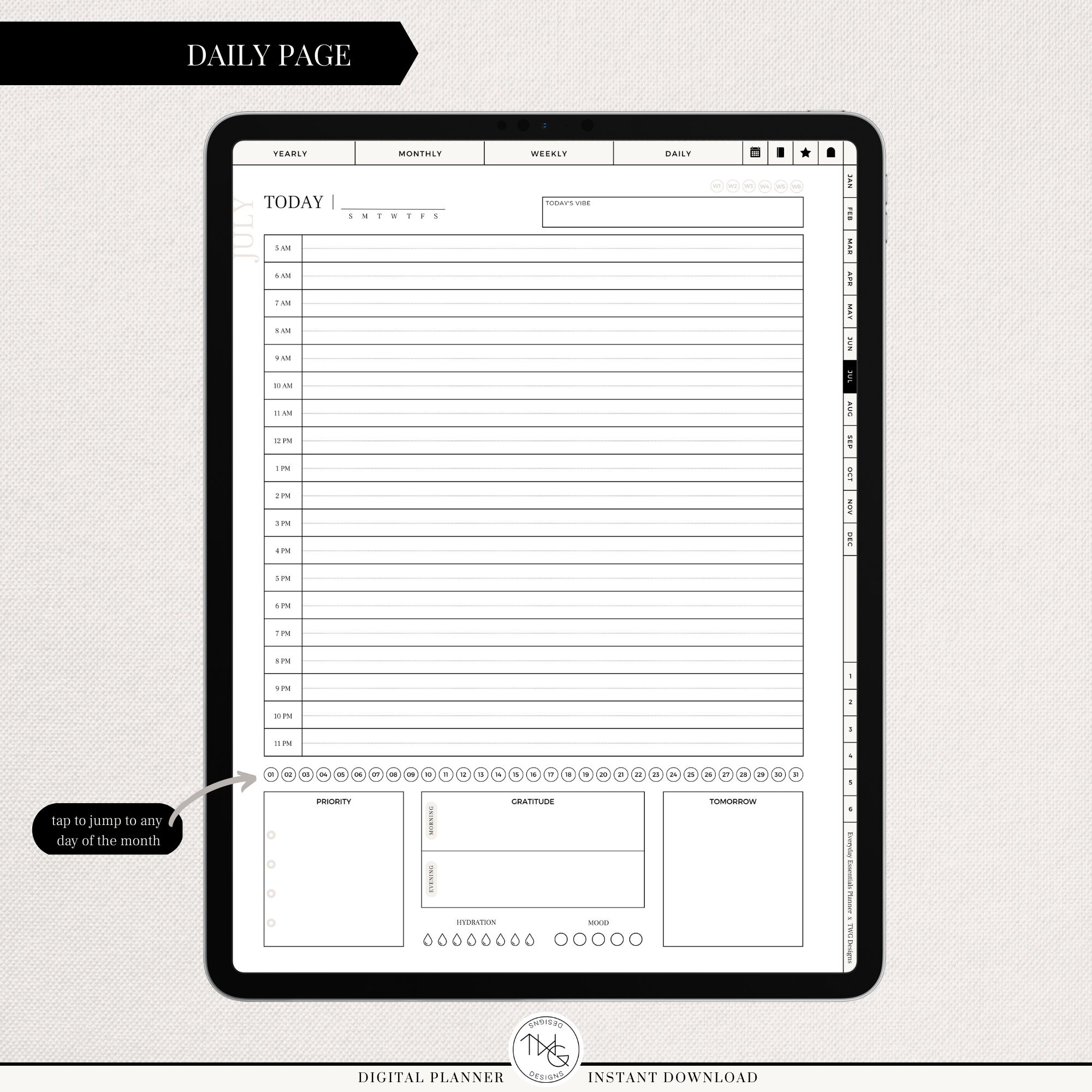 Undated Digital Planner, Hyperlinked Monthly, Weekly, and Daily Planner ...