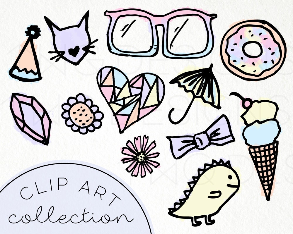 Hand Drawn Clip Art PNG Files Cute Pastel Doodles Etsy