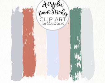 Paint Brush Strokes Clip Art Clipart Grey Blue Rust Pink Acrylic Glitter PNG Commercial Use Hand Drawn Graphics Instant Digital Download