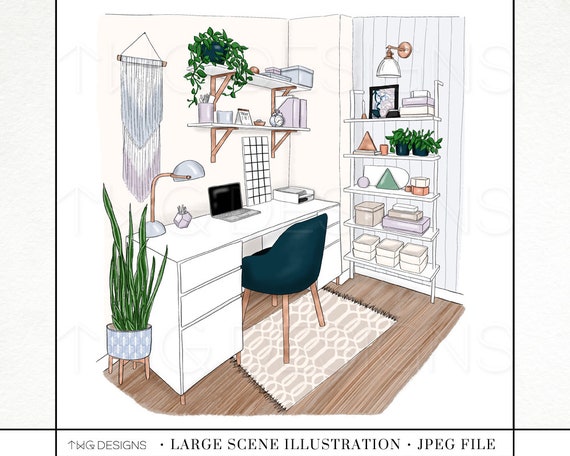 Girlboss Desk Dorm Room Office Scene Art Print Illustration Etsy