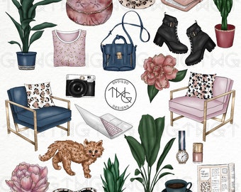Leopard Style Fashion Clipart: Watercolor Home Decor Graphics (PNG)