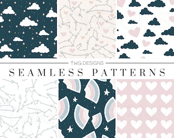 Zodiac Celestial Seamless Patterns: Scrapbook Paper (Digital Download)