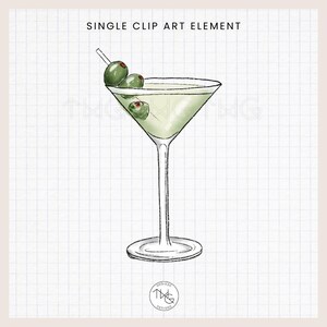 May include: A hand-drawn illustration of a martini glass filled with a green liquid and garnished with three green olives on a toothpick. The glass is on a white background with a grid pattern.