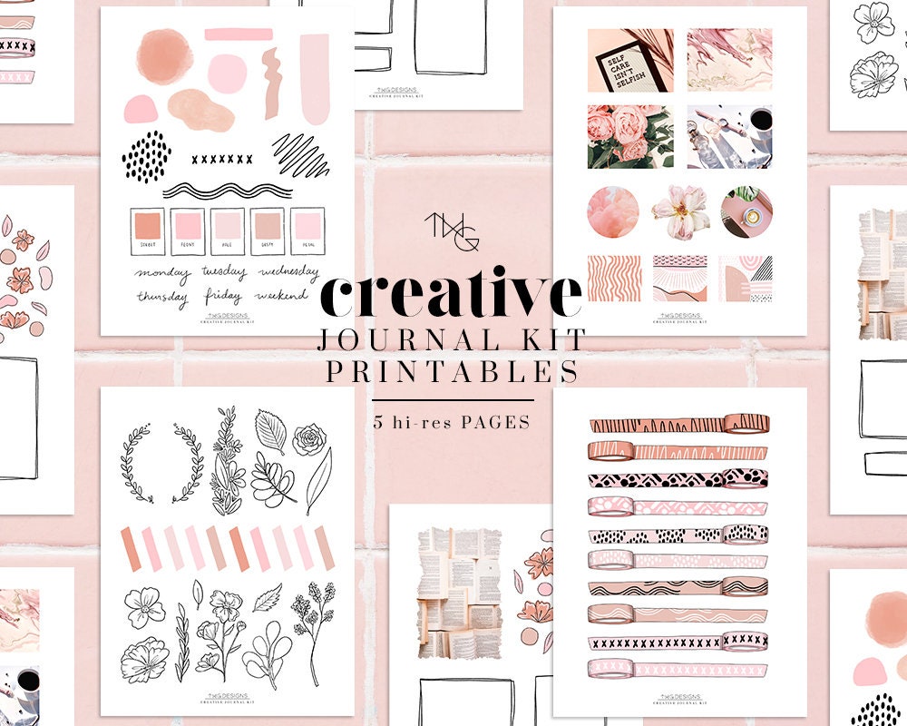 Printable Journal Kit - Blue & Pink, Instant Download, Printable