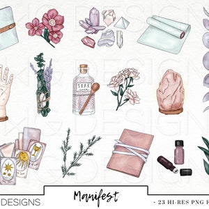 Manifestation Fashion Girl Clip Art Watercolor Clipart Crystals Moon Palmistry Tarot Cards Sage Journal Yoga Hand Drawn Sticker Graphics image 3