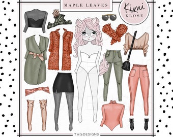 KIMI KLOSE Paper Doll Clipart: Fox Character, Clothes & Accessories (PNG Digital Download)