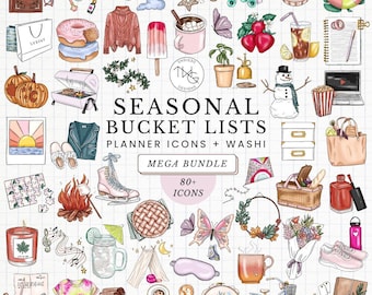 Seasonal Bucket List Clipart: Hand-Drawn Planner Icons (Digital Download)