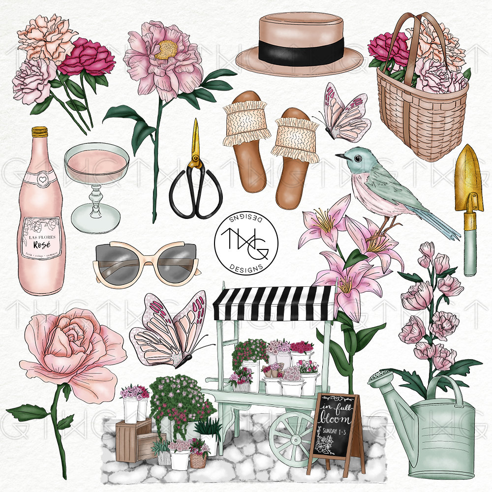 Flower Cart Fashion Girl Clip Art Watercolor Clipart Flowers - Etsy