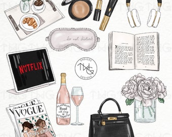 Fashion Lifestyle Watercolor Clipart: Glam Girl Graphics (PNG)