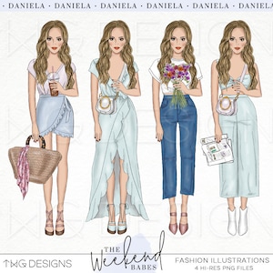 Fashion Illustration Clip Art Watercolor Clipart PNG Outfit Style Hand Drawn Fashion Girl Doll Planner Sticker Graphics Small Commercial Use
